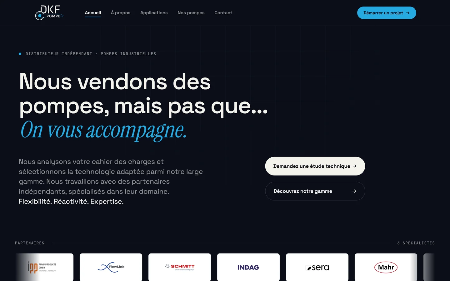 Page d'accueil du site DKF Pompe