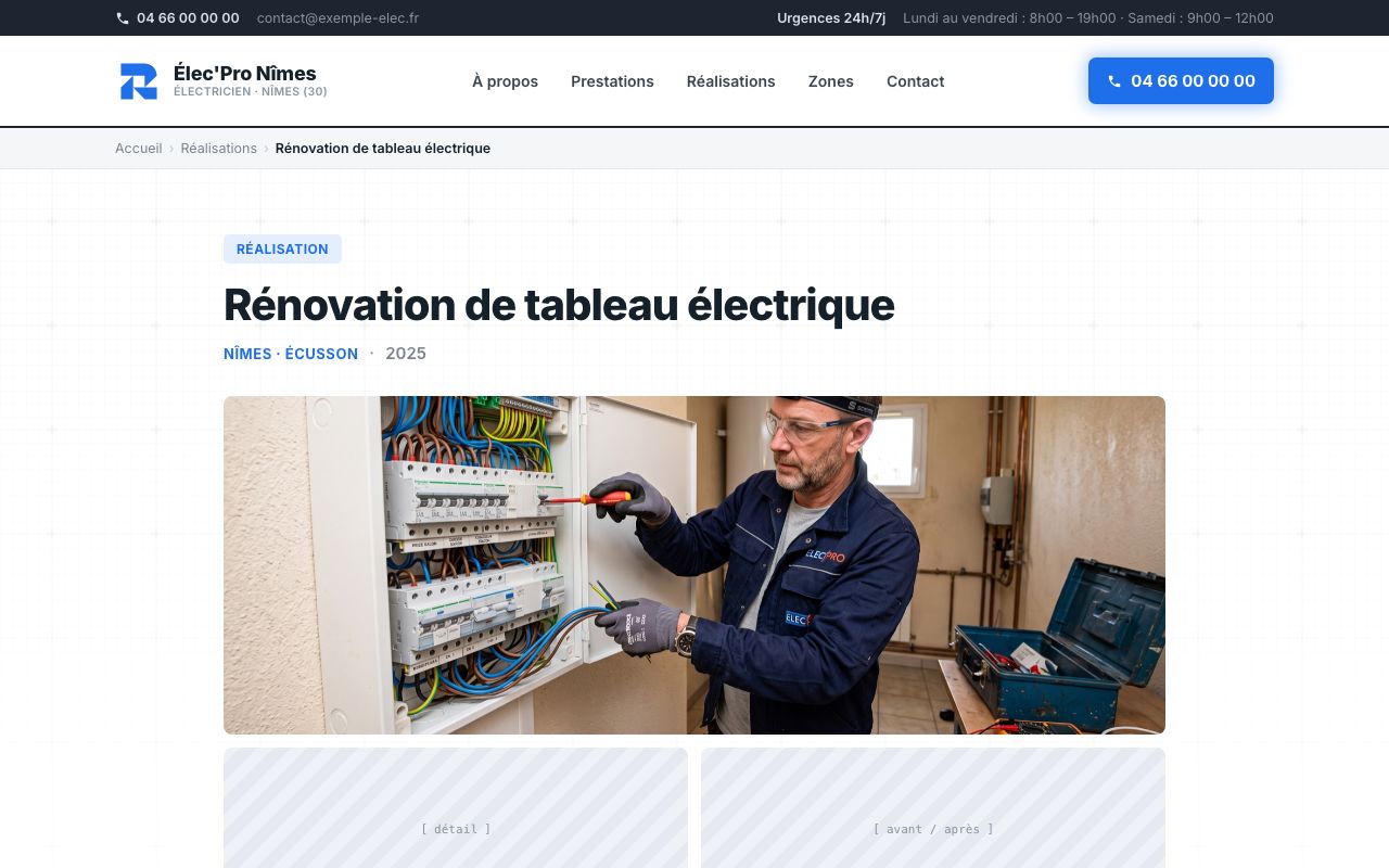 Page réalisation d'un site d'électricien